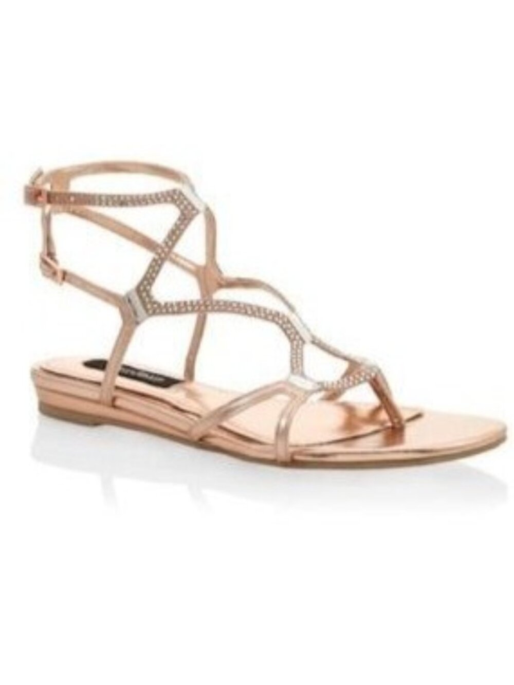 White House Black Market WHBM Women's 7 Metallic Rose Gold Rhinestone Sandals